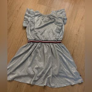 Tommy Hilfiger Girl's Kids Silver Metallic Ruffle Dress with keyhole detail